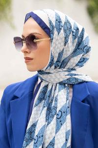 Dark Blue Crepe Fabric Striped Shawl