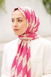 Lamelif Gücci Desen Mos Serisi Şal Fuşya-Sarı