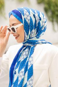 Lamelif Gücci Desen Mos Serisi Şal Mavi