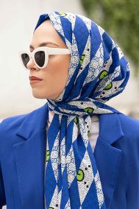 Lamelif Gücci Desen Mos Serisi Şal Saks Mavisi