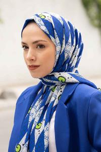 Lamelif Gücci Desen Mos Serisi Şal Saks Mavisi