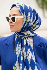 Lamelif Gücci Desen Mos Serisi Şal Saks Mavisi