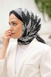 Black Ecru Crepe Fabric Striped Shawl