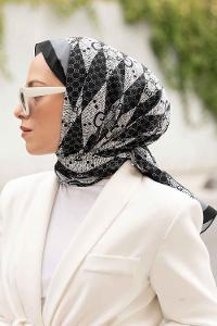 Black Ecru Crepe Fabric Striped Shawl