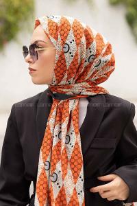 Orange Crepe Fabric Striped Shawl