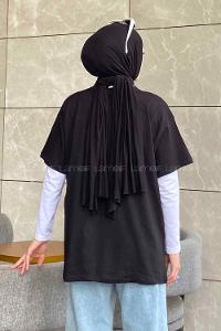 Black Crew Neck Short Arm Cotton Printed T-shirt