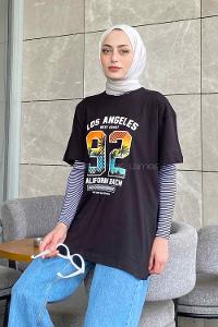 Black Crew Neck Short Arm Cotton Printed T-shirt