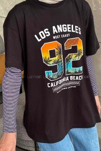 Black Crew Neck Short Arm Cotton Printed T-shirt