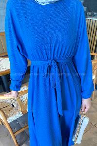 Blue Crew Neck Cotton Fabric Unprinted Dresess