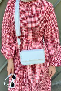 Lamelif Mini Kapaklı Hasır Askılı Kadın Çanta Beyaz