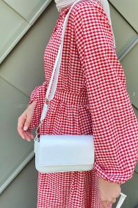 Lamelif Mini Kapaklı Hasır Askılı Kadın Çanta Beyaz