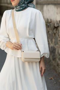 Lamelif Mini Kapaklı Hasır Askılı Kadın Çanta Krem