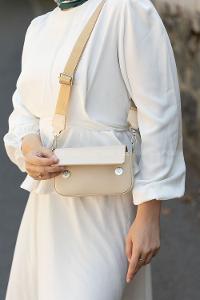 Lamelif Mini Kapaklı Hasır Askılı Kadın Çanta Krem