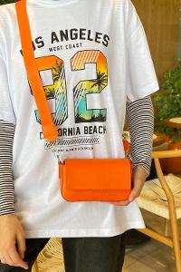 Orange Buckle Skin Hand Bag Bag
