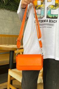 Orange Buckle Skin Hand Bag Bag