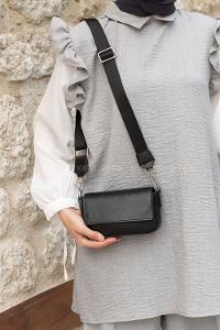 Lamelif Mini Kapaklı Hasır Askılı Kadın Çanta Siyah