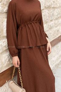 Bitter Brown Medium Crew Neck Long Arm Without Accessories Cotton Crepe Fabric Flare Suit