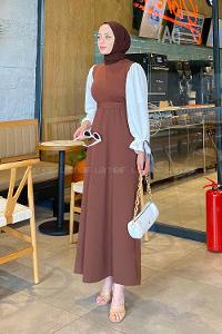 Bitter Brown Normal Neck Cotton Unprinted Dresess