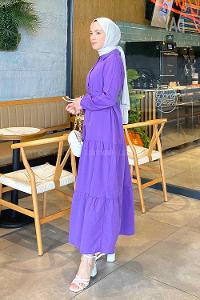 Purble Medium Crew Neck Cotton Fabric Unprinted Dresess