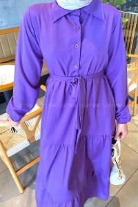 Purble Medium Crew Neck Cotton Fabric Unprinted Dresess