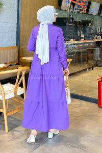 Purble Medium Crew Neck Cotton Fabric Unprinted Dresess