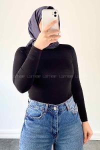 Lamelif Bisiklet Yaka Düz Renk Body Siyah