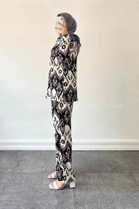 Lamelif Etnik Desen Baskılı İkili Takım Siyah Beyaz