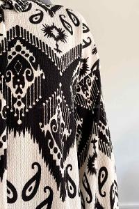 Lamelif Etnik Desen Baskılı İkili Takım Siyah Beyaz