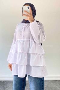 White Mandarin Collar Linen Cotton Fabric Unprinted Tunic