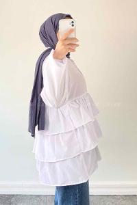 White Mandarin Collar Linen Cotton Fabric Unprinted Tunic