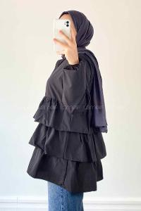 Black Mandarin Collar Linen Cotton Fabric Unprinted Tunic