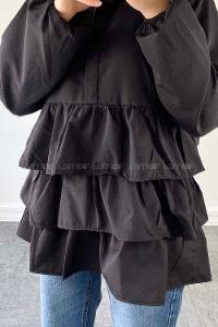 Black Mandarin Collar Linen Cotton Fabric Unprinted Tunic