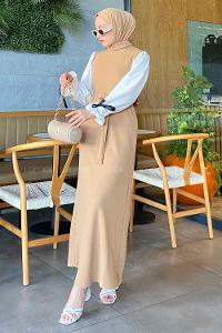 Brown With Milk Normal Neck Cotton Unprinted Dresess