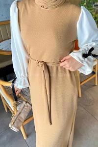 Brown With Milk Normal Neck Cotton Unprinted Dresess