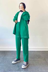 Emerald Green Hood Neck Long Arm Without Accessories Cotton Regular Trousers Comfortable Suit