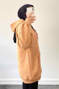 Brown With Milk Hood Neck Long Arm Printed Sweatshirt