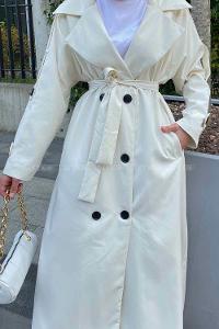 Lamelif Against Omuz Apoletli Trençkot Krem