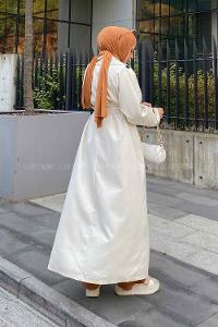 Lamelif Against Omuz Apoletli Trençkot Krem