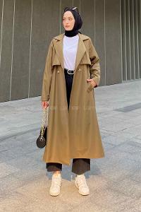 Lamelif Hector Çentik Yakalı Trençkot Haki