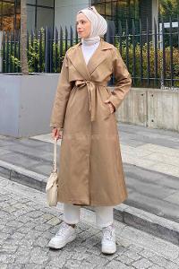 Lamelif Hector Çentik Yakalı Trençkot Koyu Vizonrengi