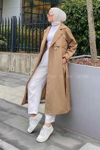 Lamelif Hector Çentik Yakalı Trençkot Koyu Vizonrengi