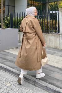 Lamelif Hector Çentik Yakalı Trençkot Koyu Vizonrengi