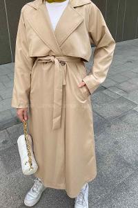 Lamelif Hector Çentik Yakalı Trençkot Kum Beji