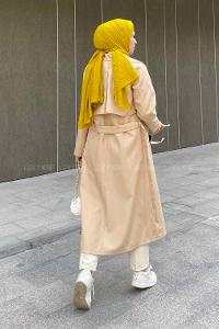 Lamelif Hector Çentik Yakalı Trençkot Kum Beji