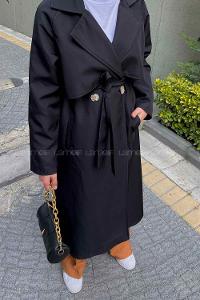 Lamelif Hector Çentik Yakalı Trençkot Siyah