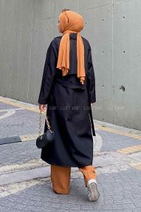 Lamelif Hector Çentik Yakalı Trençkot Siyah