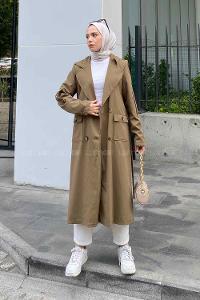 Lamelif Pelican Ön Düğmeli Trençkot Haki