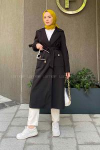 Lamelif Pelican Ön Düğmeli Trençkot Siyah