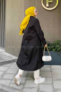 Lamelif Pelican Ön Düğmeli Trençkot Siyah