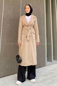 Lamelif Pelican Ön Düğmeli Trençkot Vizonrengi